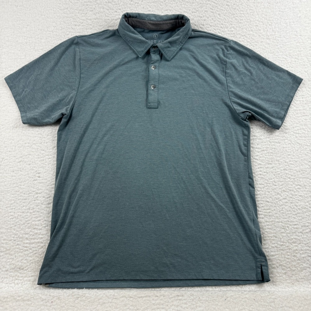 Free Fly Polo Shirt Mens Large Blue Stretch Performance Bamboo Athletic